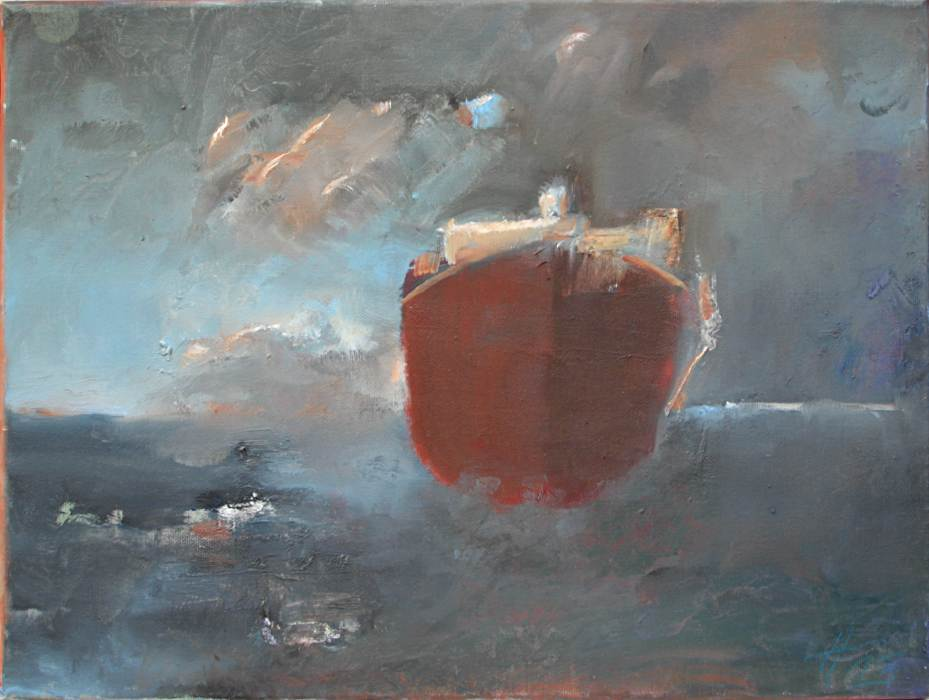 Andreas Homberg, Auf der Elbe, 2013, Öl/Lw, 30x40 cm