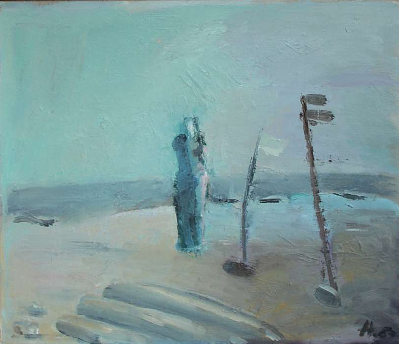 Andreas Homberg, Figur am Strand, 1983, Öl/Hf, 46x53cm