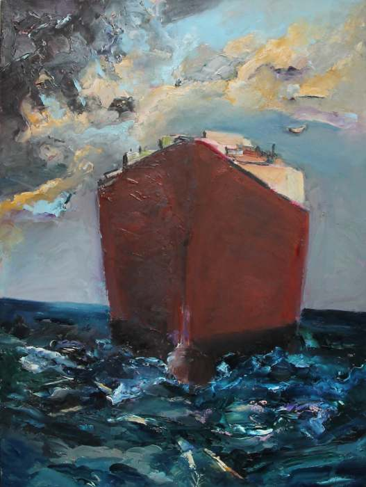 Andreas Homberg, Das große Schiff, 2004, Öl/Sperrholz, 100x70cm