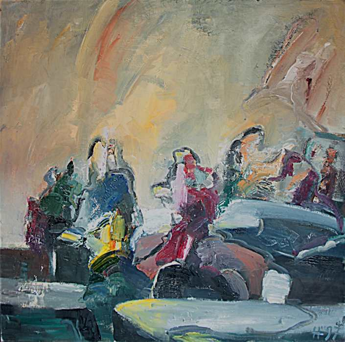 Andreas Homberg, In der Kneipe, 1997, Öl/Lw, 100x105cm